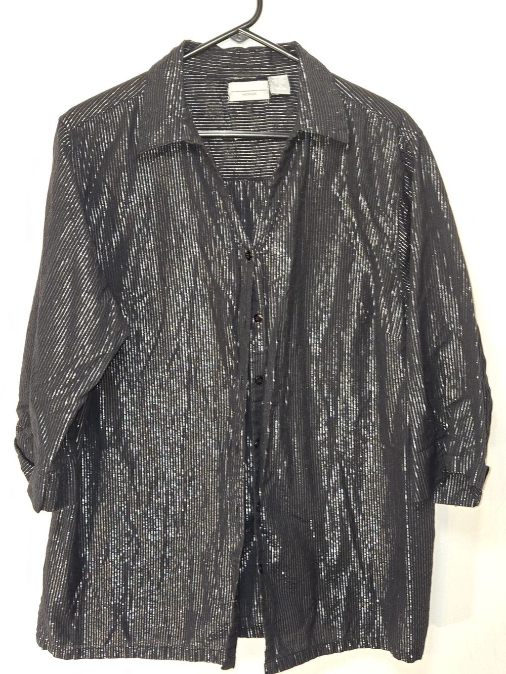 Vintage Company One US Womens Plus Size 1X Black Shirt w Silver Metallic Threads